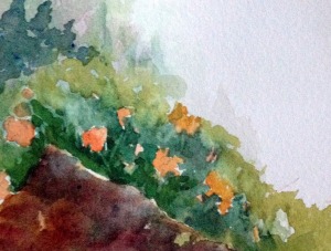 Mountain meadow.  Small watercolor done from imagination.  $25.